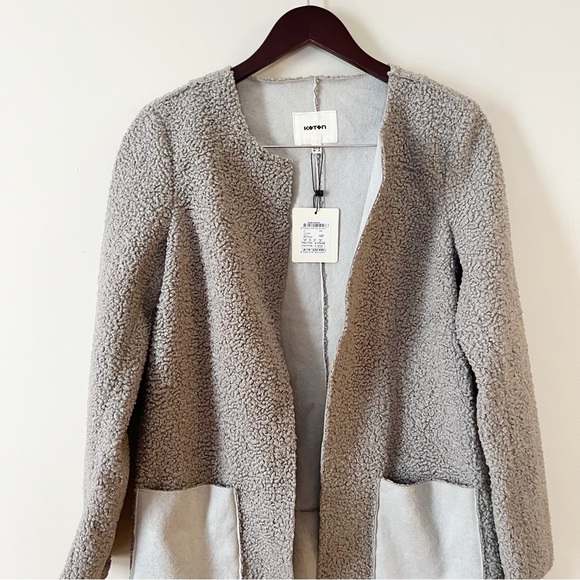 Koton Gray Knit Open Front Midi Long Coat Lightweight Fleece Size 34/ US XS NEW - Picture 2 of 7